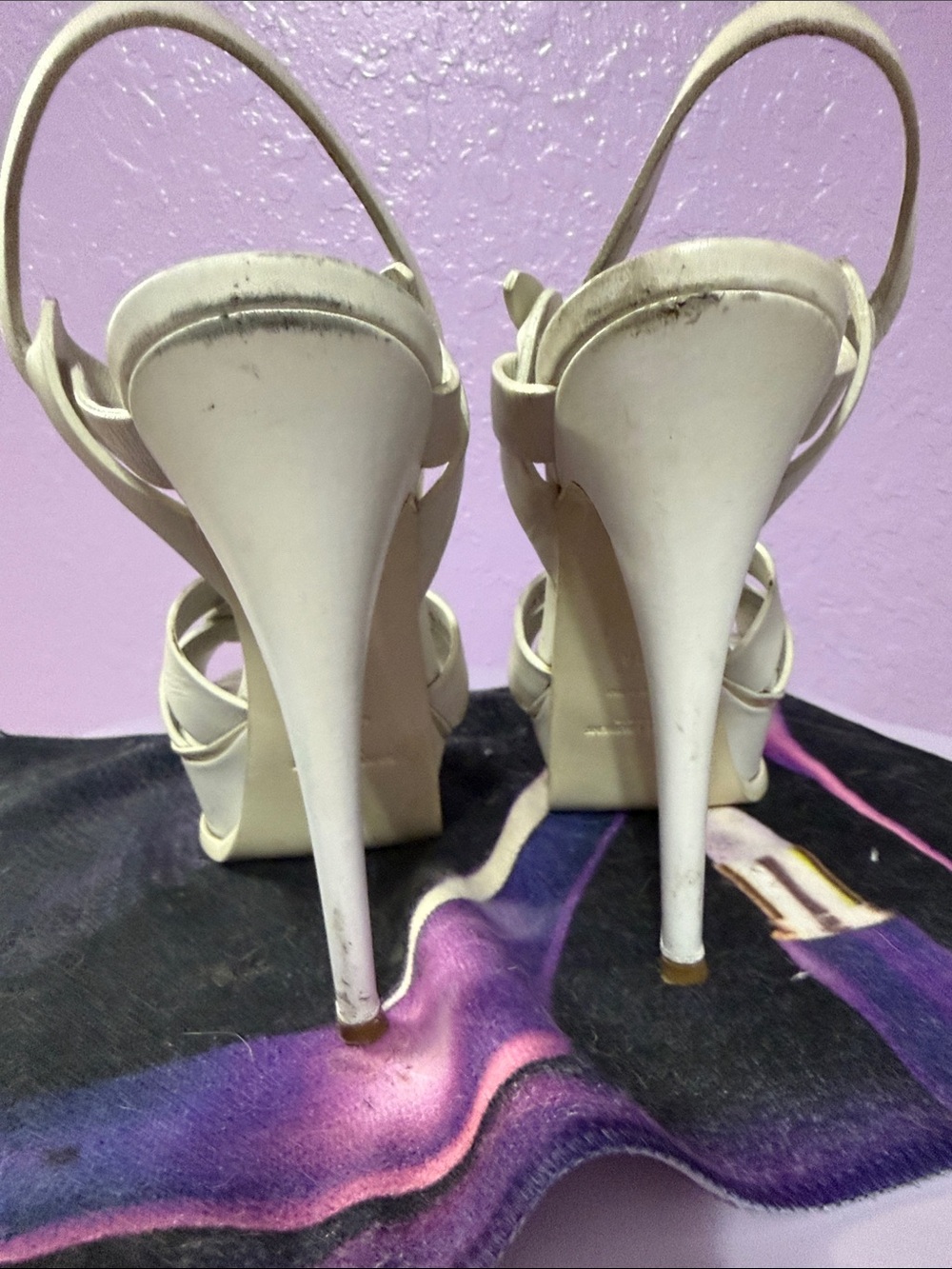 Yves Saint Laurent Ivory Braided Leather Platform Heels - Picture 5 of 5